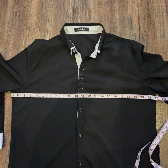 Ruiqige Black Button-Down Shirt with White Contrast Trim Red Button Men's M/L - Picture 6 of 8